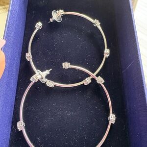 Swarovski Silver Hoop Earrings with Crystal Accents
